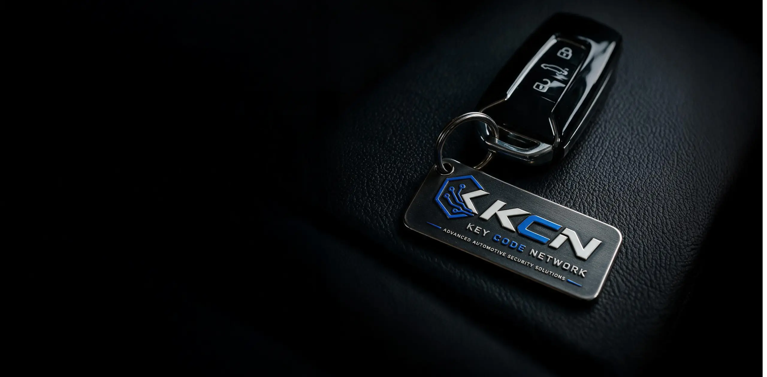 Car keys and KCN keychain inside a modern vehicle interior